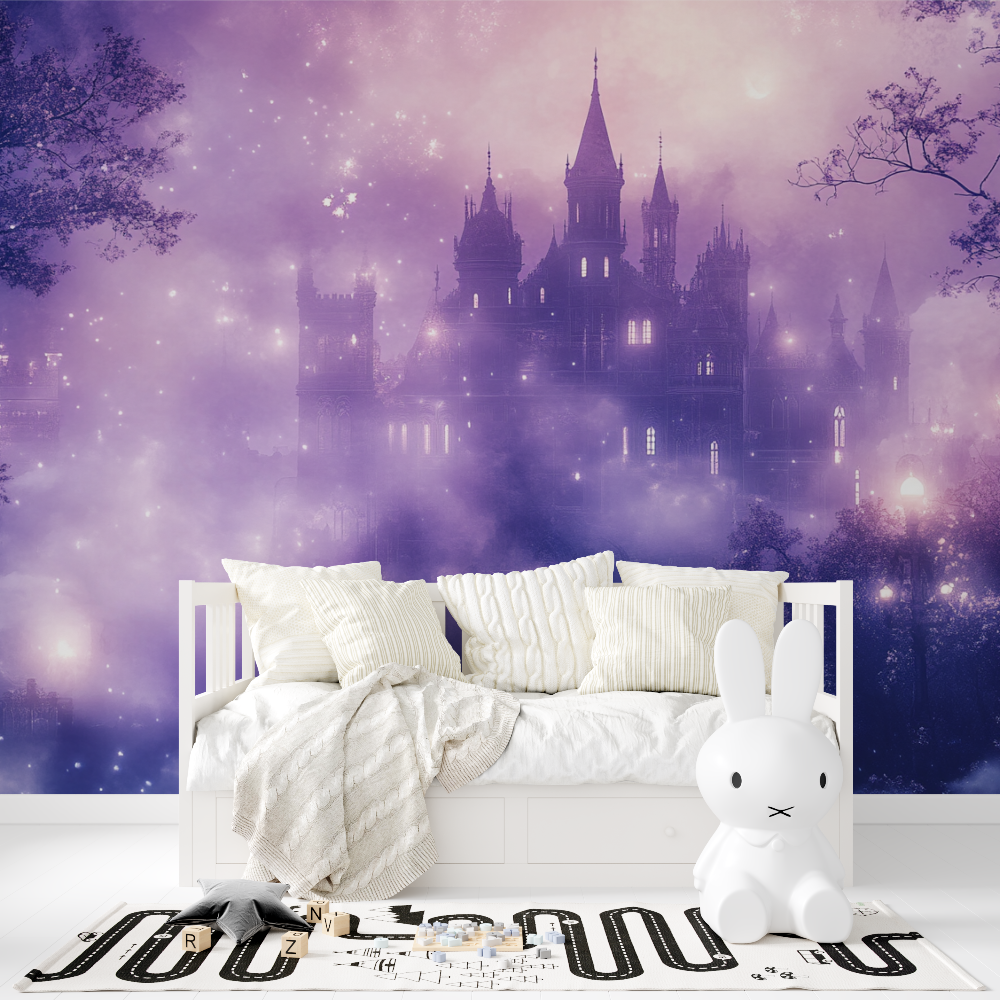 Papier peint chateau violet tapisserie fille