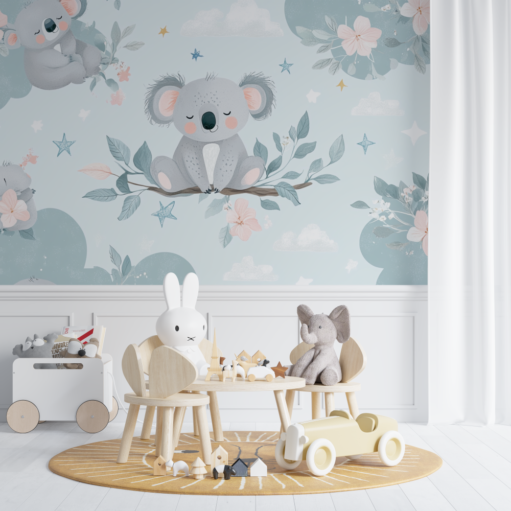 Papier peint koala en pyjama pastel chambre de bebe