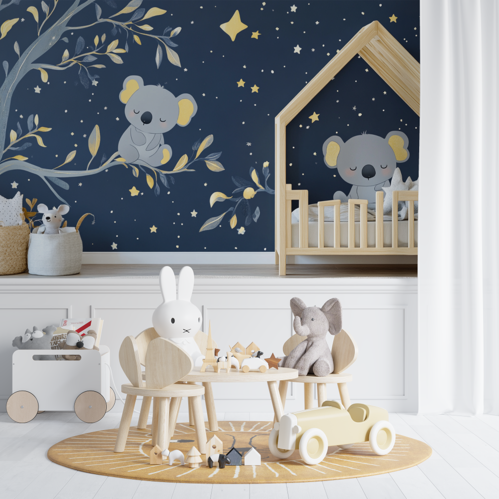 Papier peint koala sous une pluie etoilee chambre de bebe