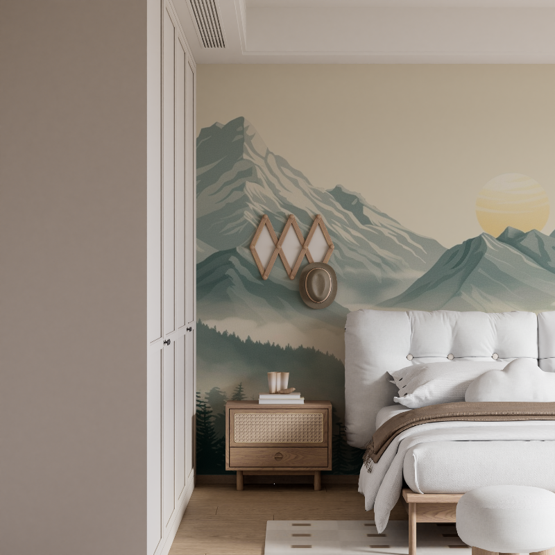 Papier peint panoramique scandinave montagne kids mural