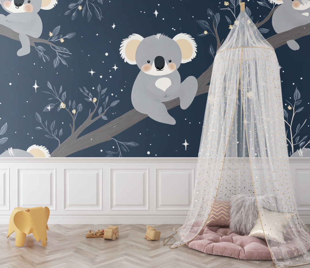 Papier peint koala et berceau detoiles bebe