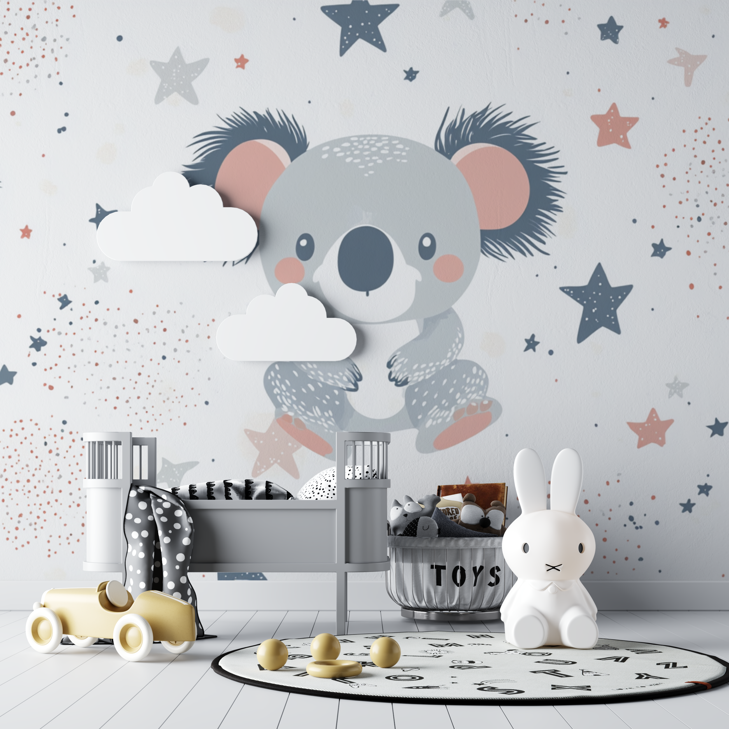 Papier peint koala qui fait un calin a une etoile bebe tipi