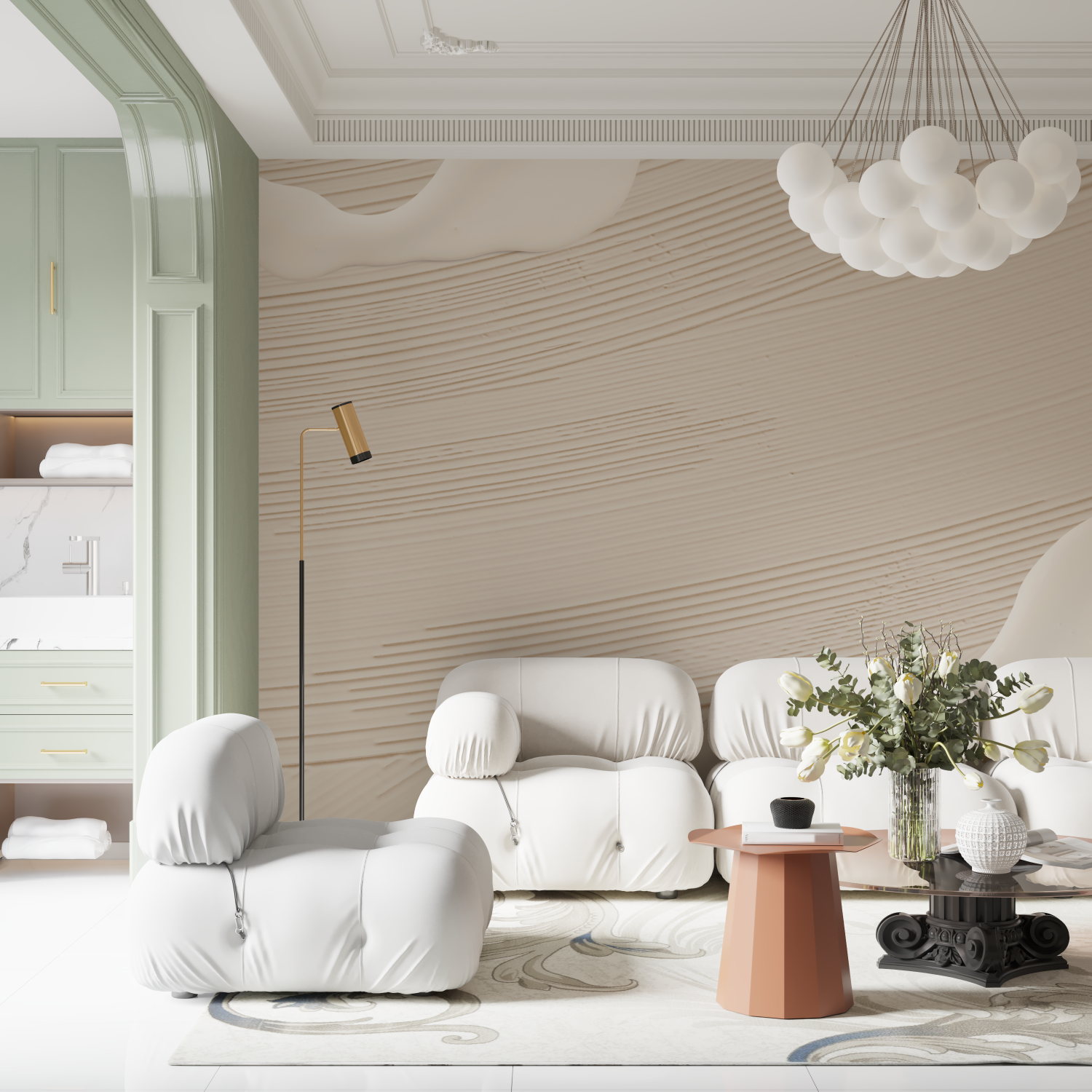 Papier peint salon type cocooning contemporain