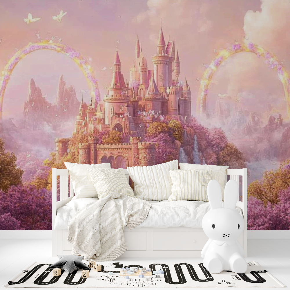 Papier peint chateau arc en ciel tapisserie fille