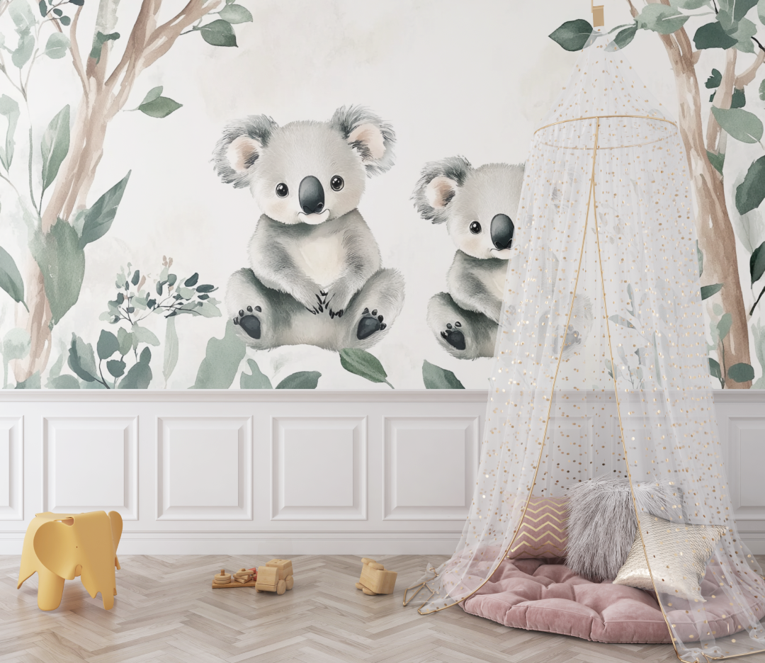 Papier peint koala et matin calin bebe