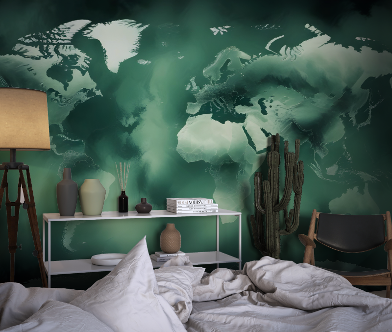 Papier peint carte du monde verte ado chambre dado1