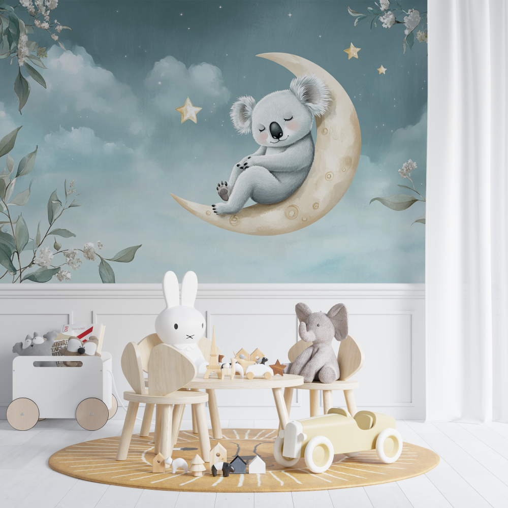Papier peint koala reveur sur la lune chambre de bebe