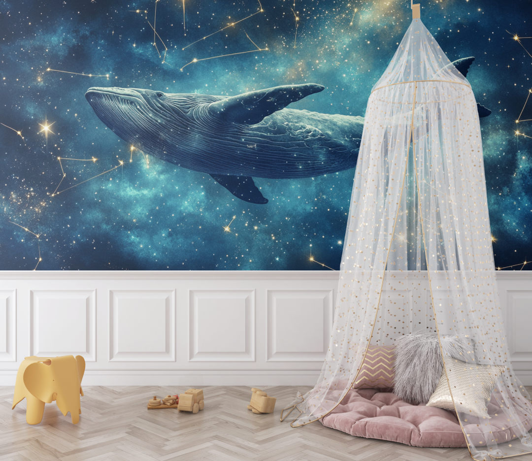 Papier peint marin cachalot et etoiles bebe