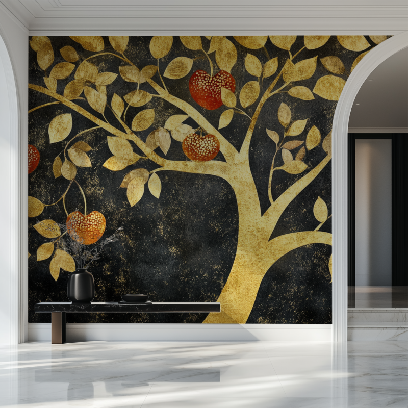 Papier peint arbre fruit dore salon beau