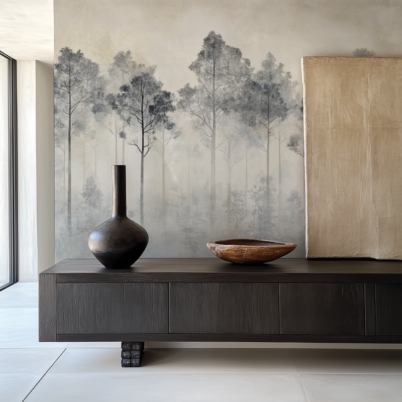 Papier peint arbre gris salle manger papier