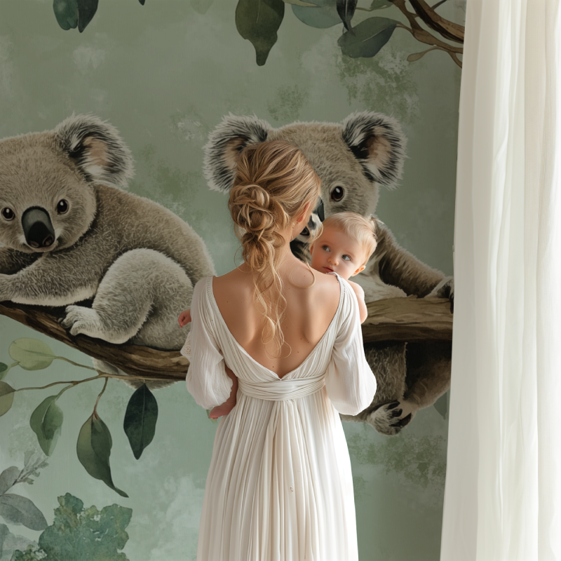 Papier peint koala et ombres vegetales bb123