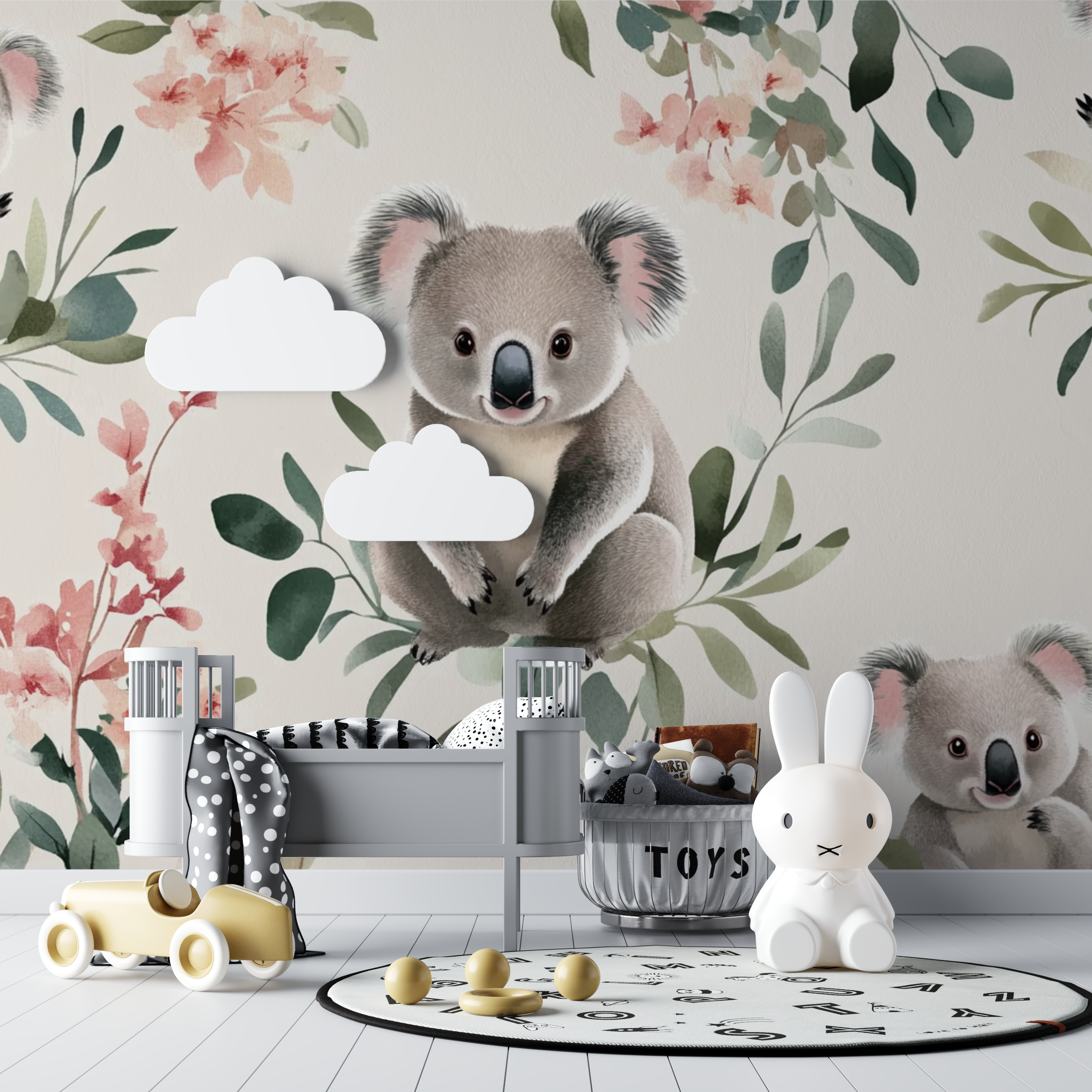 Papier peint koala et ruban de soie bebe tipi