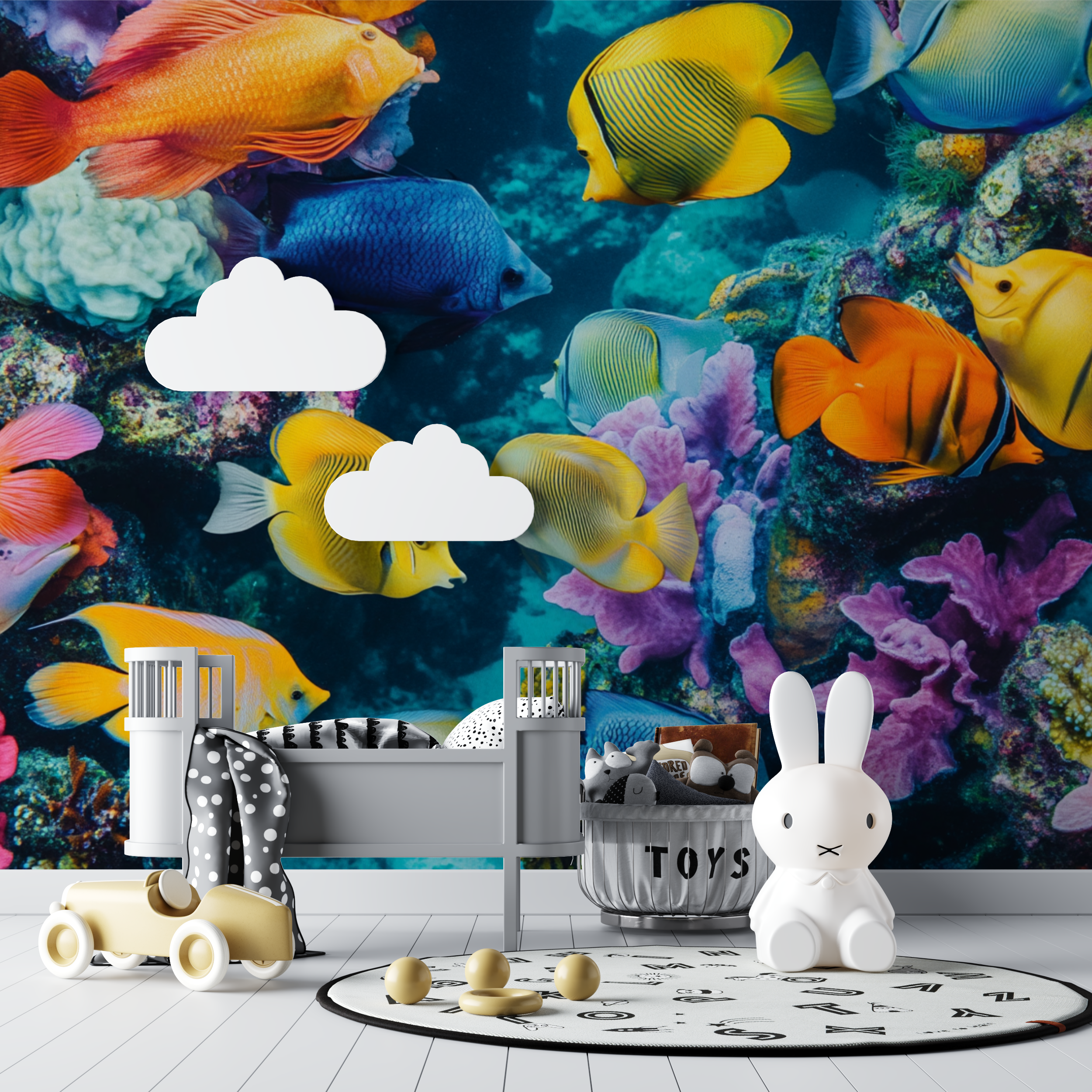Papier peint marin decoration poissons tropicaux bebe tipi