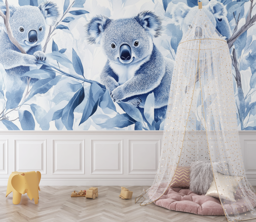 Papier peint koala dans les feuillages givres bebe