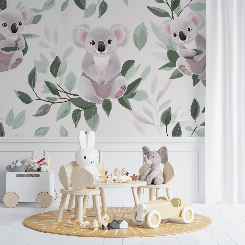 Papier peint koala et doux feuillage chambre de bebe