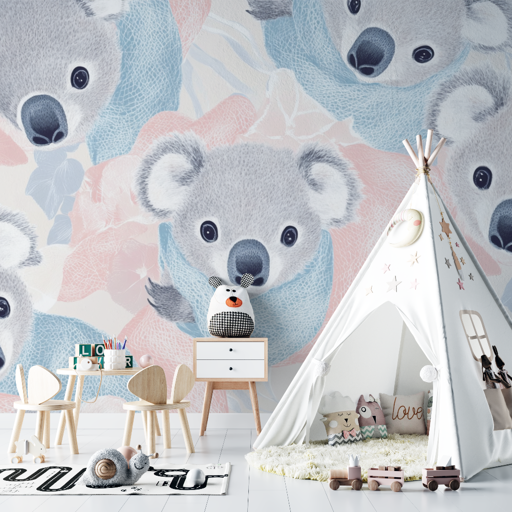 Papier peint koala et couverture tricotee chambre bebe