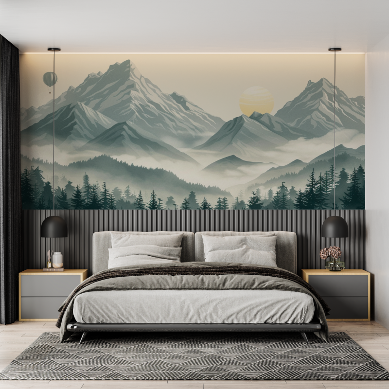 Papier peint panoramique scandi...montagne kids mural adulte