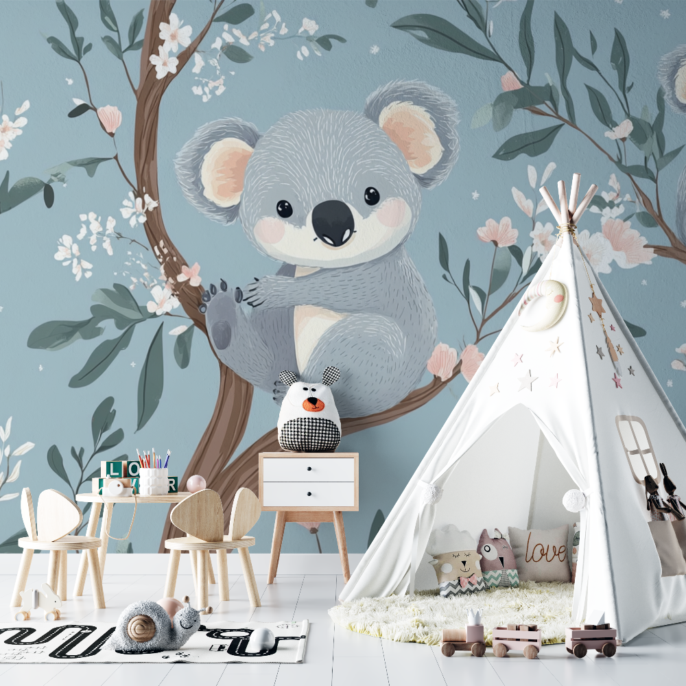 Papier peint koala et tetine etoilee chambre bebe