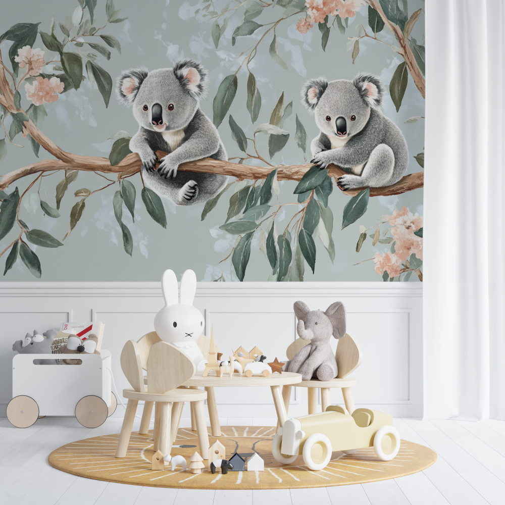 Papier peint koala dans un monde suspendu chambre de bebe