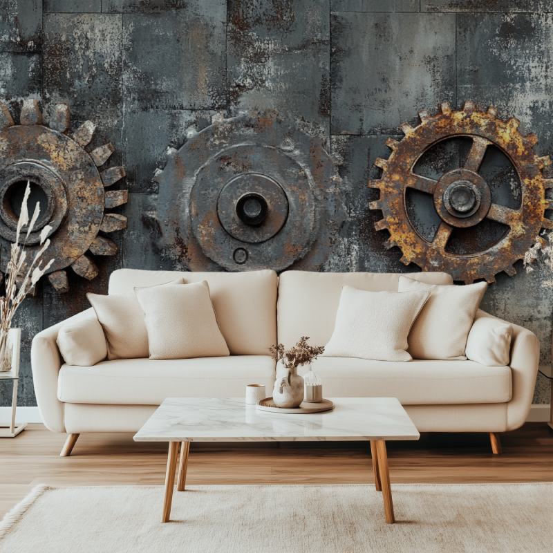 Papier peint vintage usine canape simple