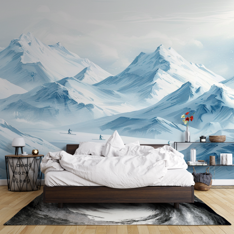 Papier peint montagne skieurs bleu leroy merlin mur