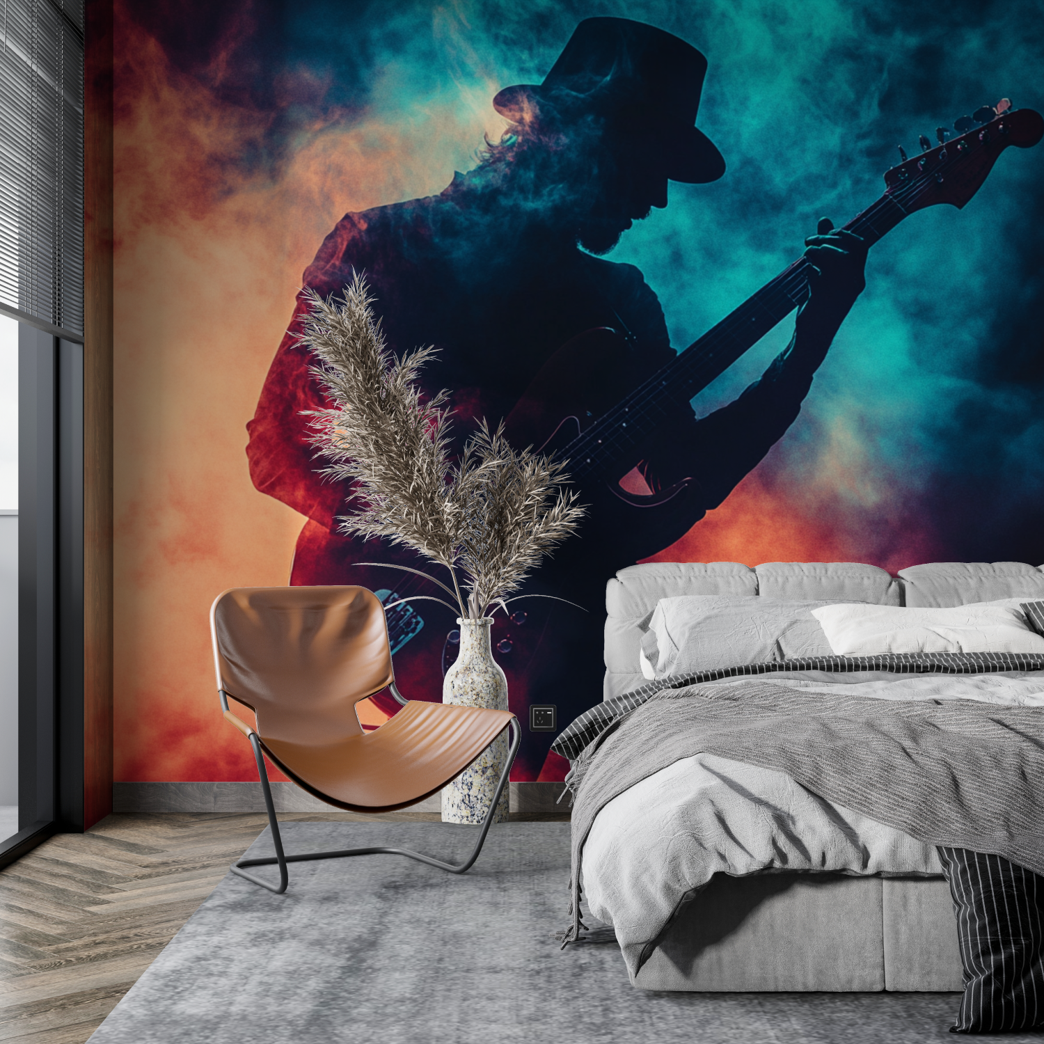 Papier peint guitariste lets rock tapisserie pano