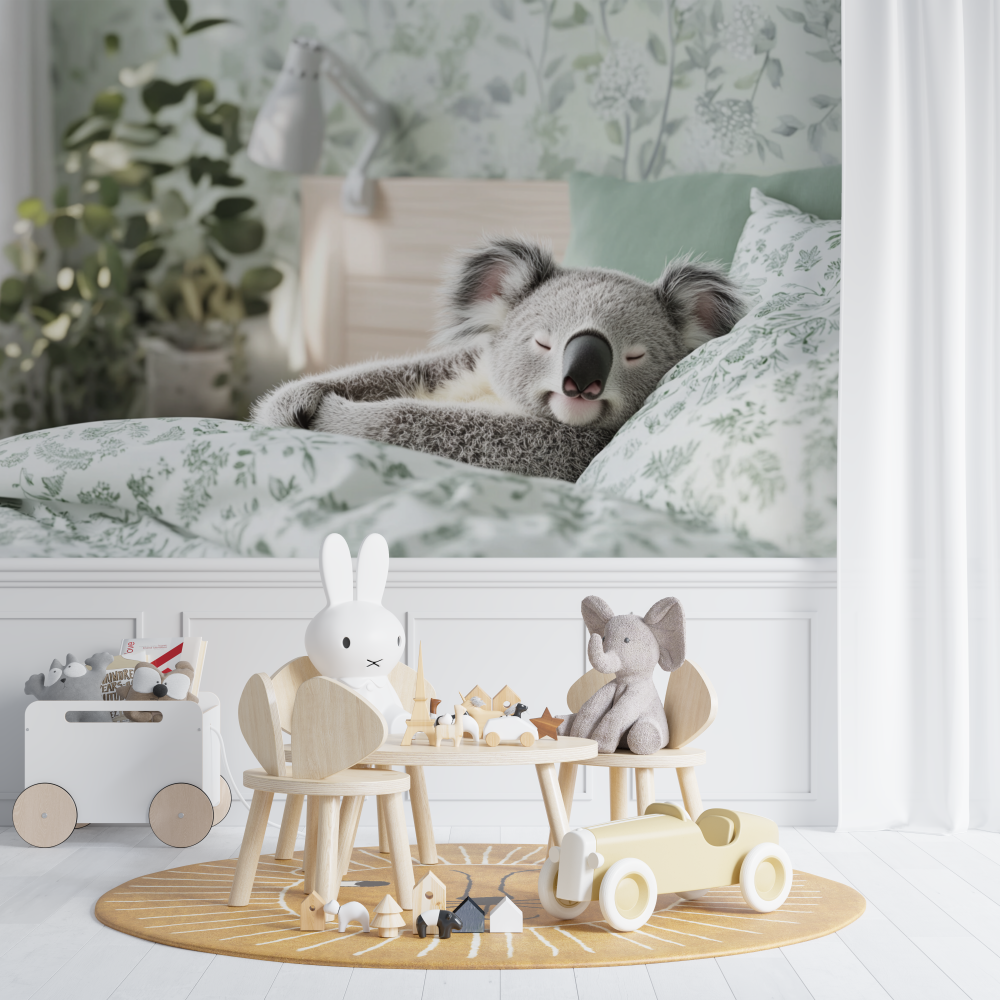 Papier peint koala endormi sur un coussin chambre de bebe