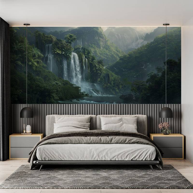 Papier peint photo cascade en montagne mural adulte