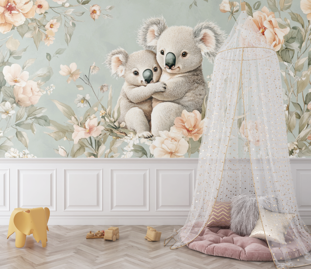 Papier peint koala en velours pastel bebe