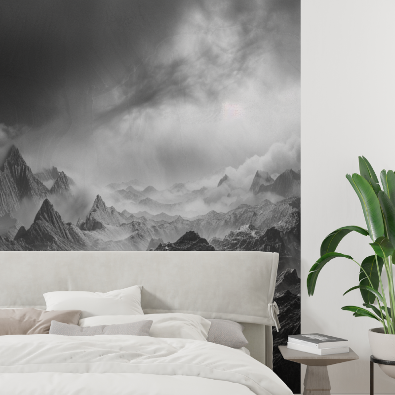 Papier peint chaine montagne no... blanc tapisserie tendance