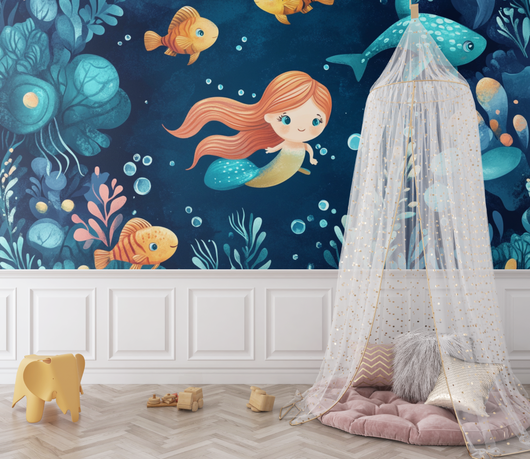 Papier peint marin sirene chambre fille bebe