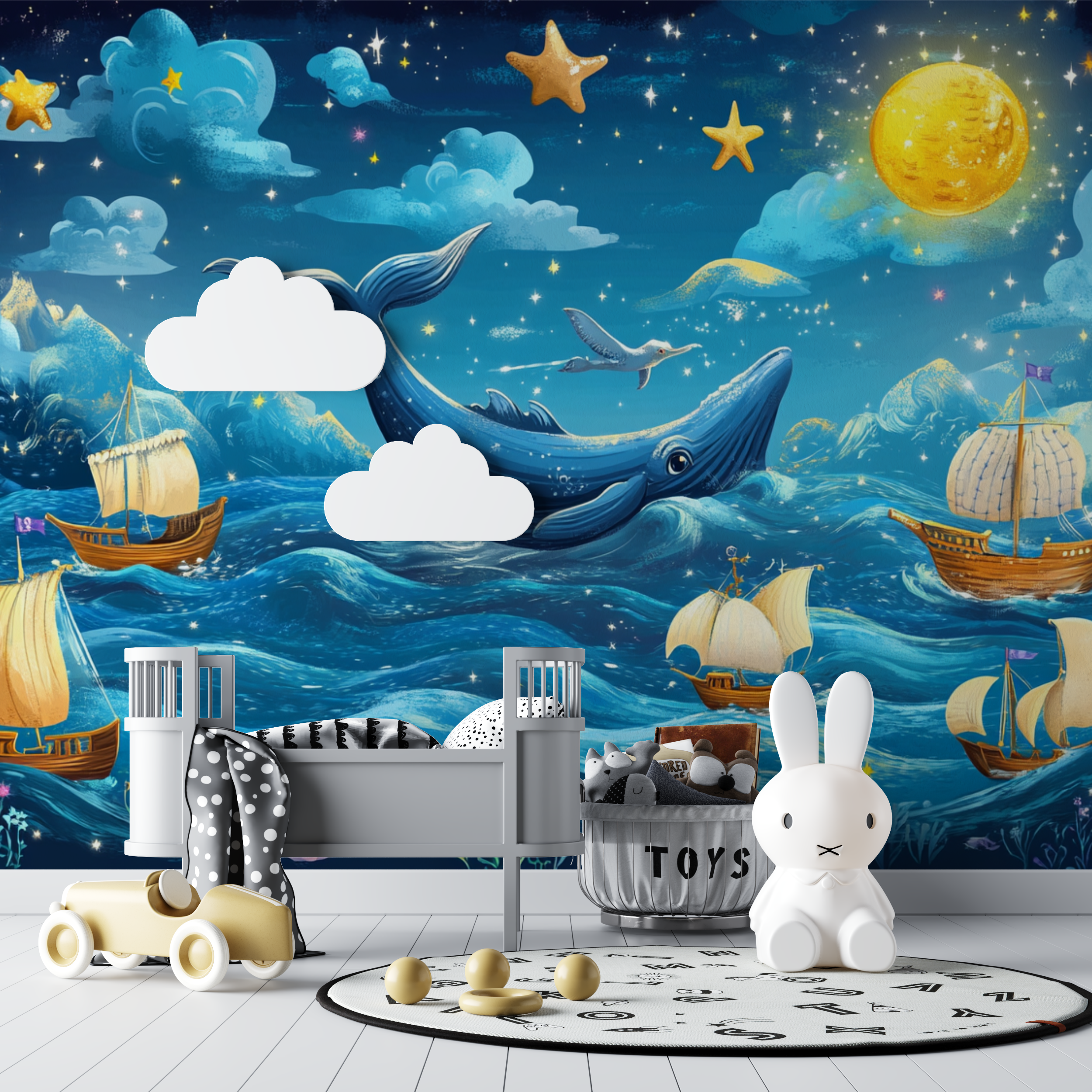 Papier peint marin deco chambre ocean onirique bebe tipi