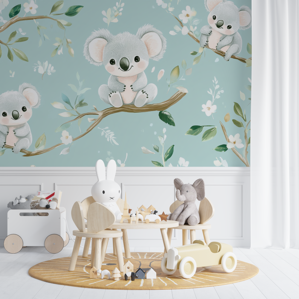 Papier peint koala et ambiance naissance chambre de bebe
