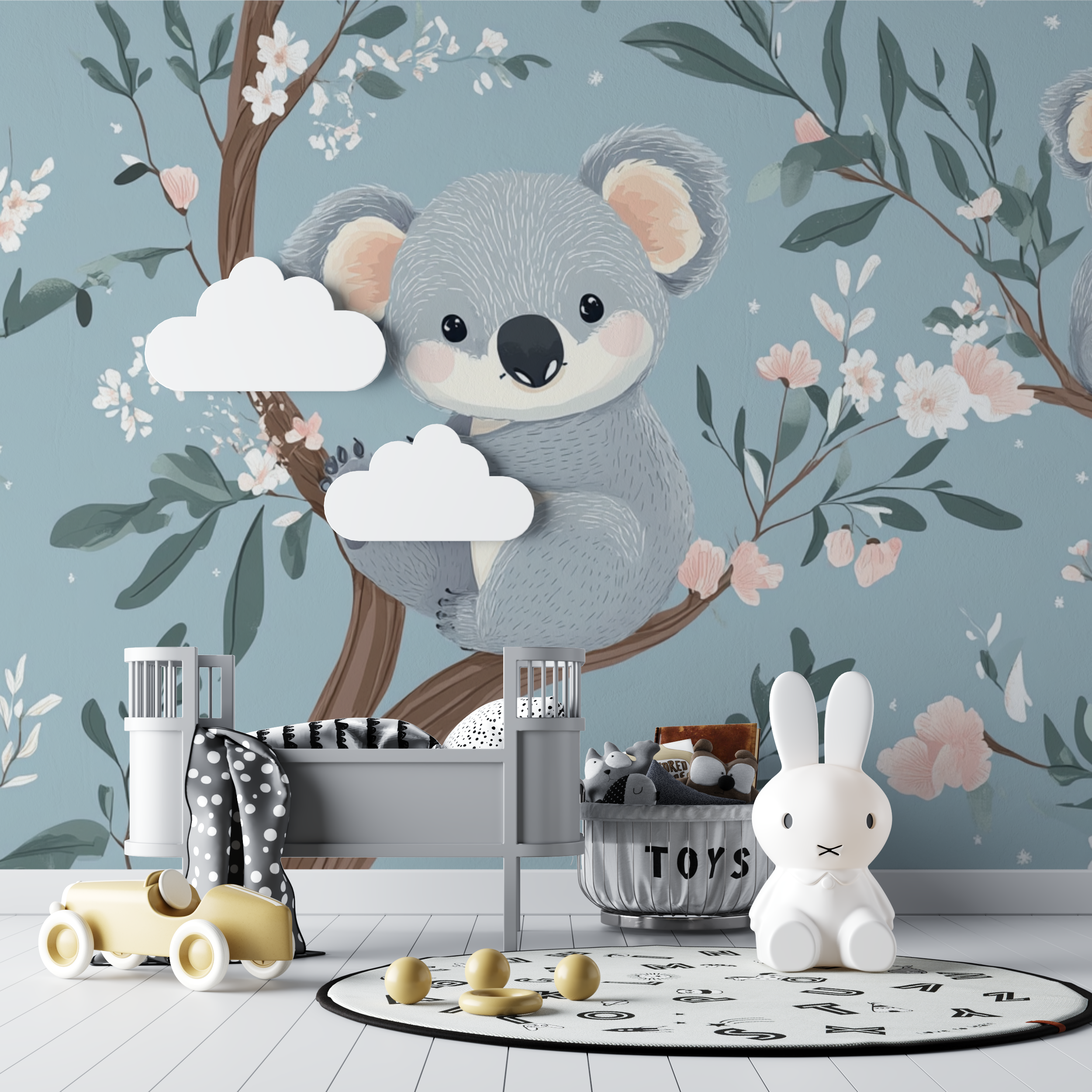 Papier peint koala et tetine etoilee bebe tipi