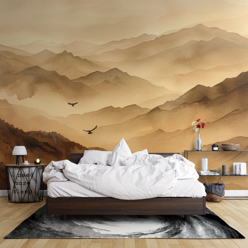 Papier peint montagne dans brume terracotta leroy merlin mur