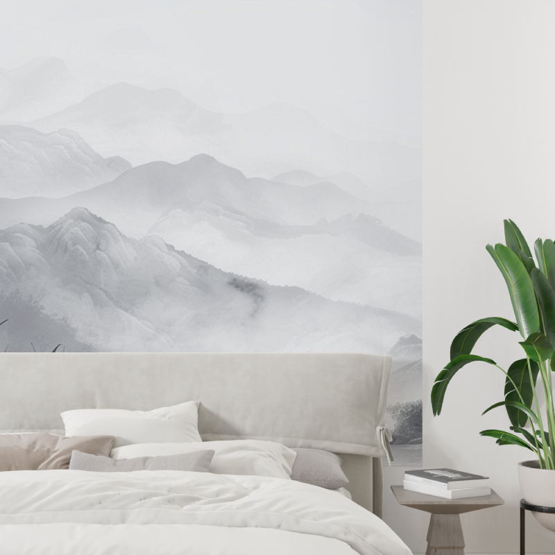 Papier peint montagne artistiqu...y gris tapisserie tendance