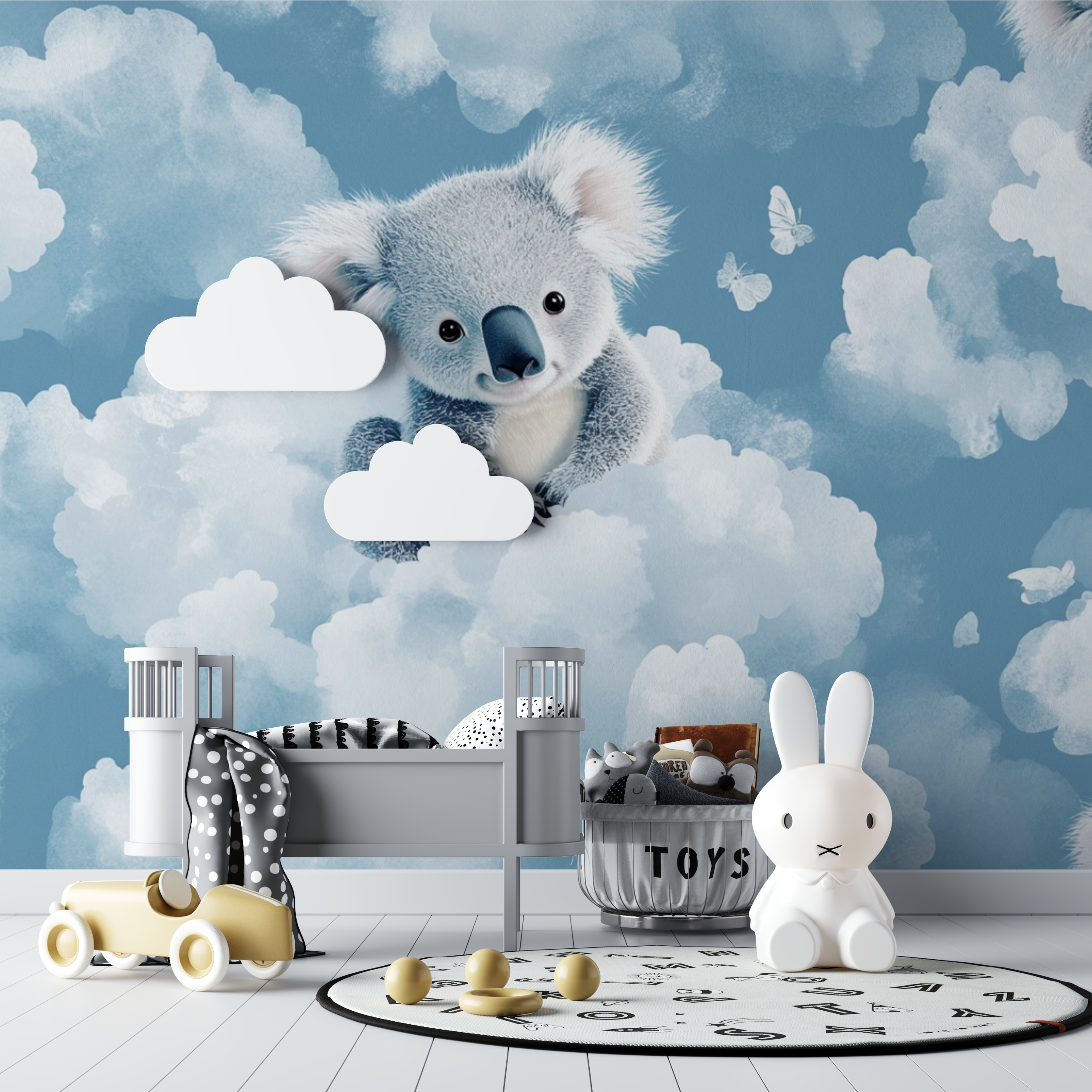 Papier peint koala peluche et nuage bebe tipi