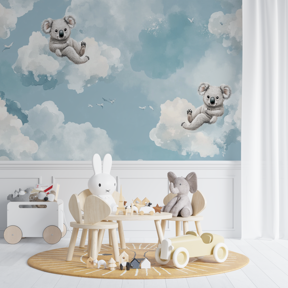 Papier peint koala et nuages ivoire chambre de bebe
