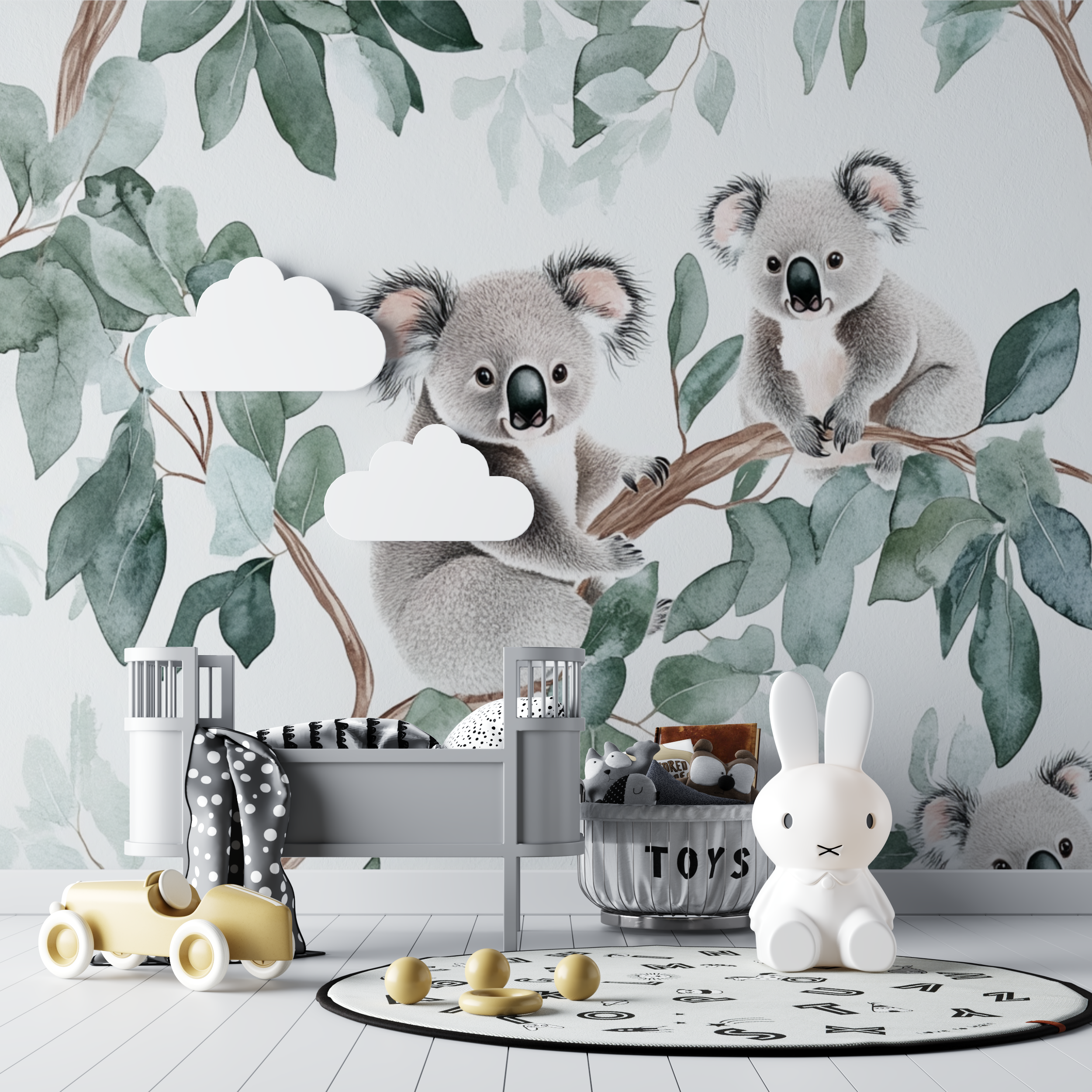 Papier peint koala et calins deucalyptus bebe tipi