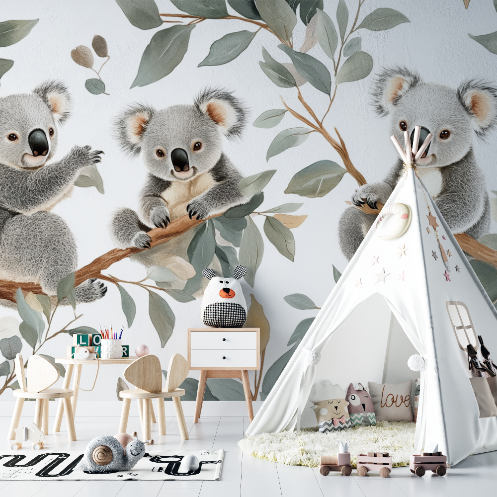 Papier peint koala dans les feuillages givres chambre bebe