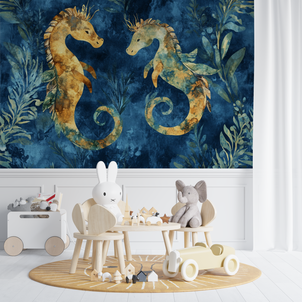 Papier peint marin hippocampes ... dansantes chambre de bebe