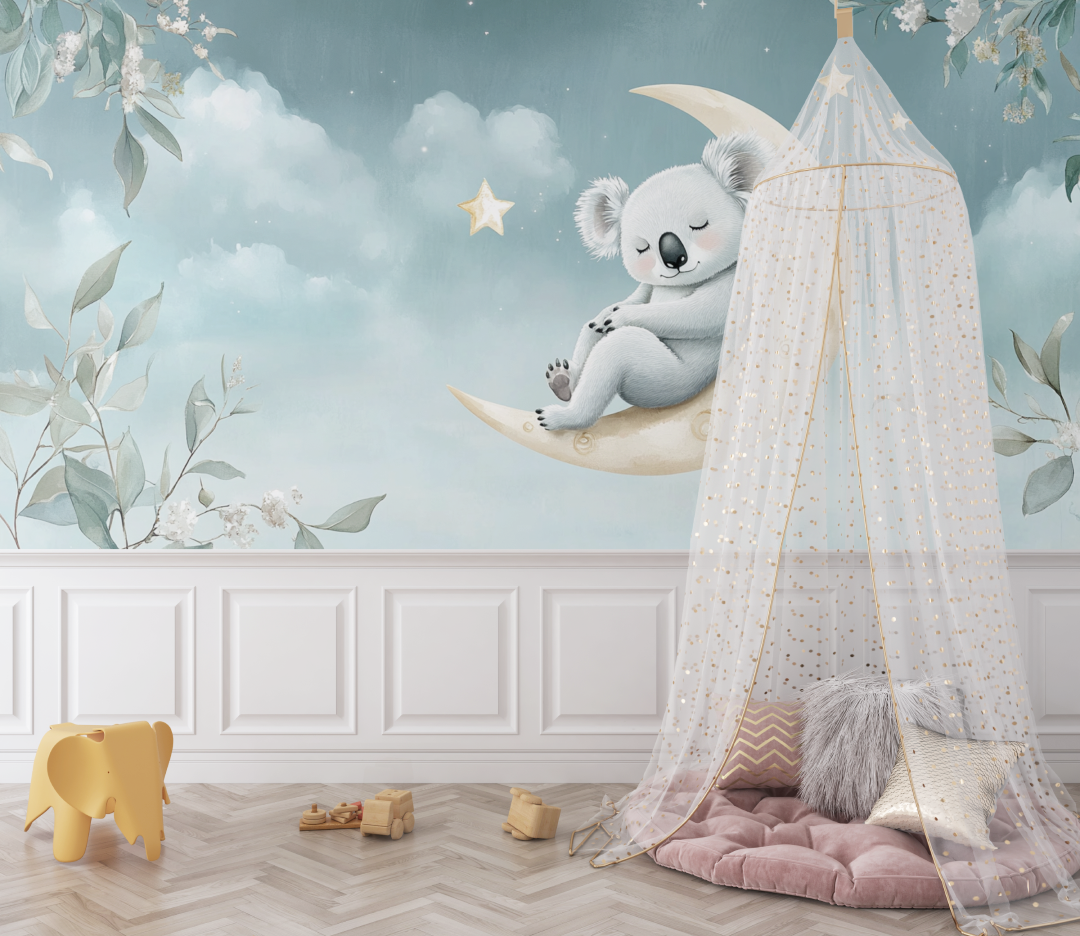 Papier peint koala reveur sur la lune bebe