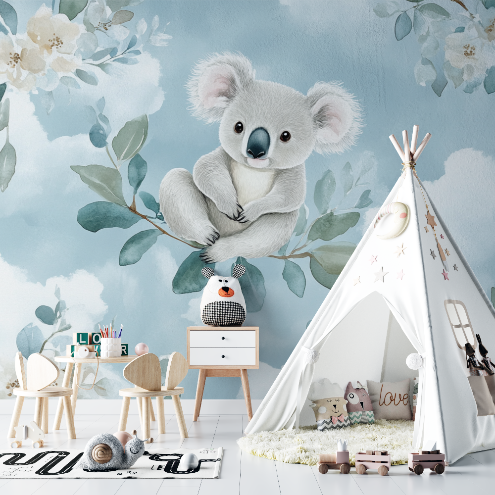 Papier peint koala doux et cotonneux chambre bebe