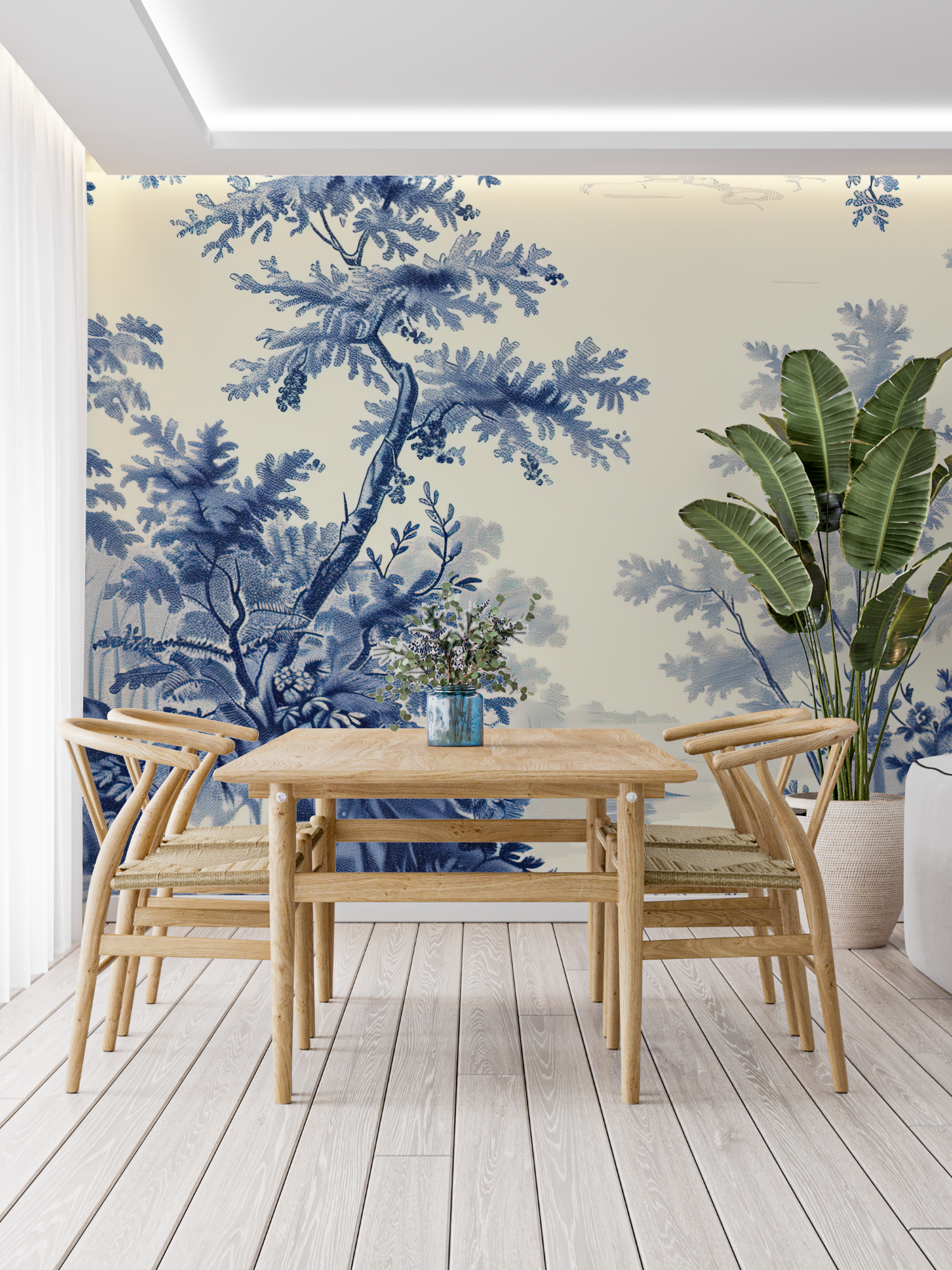 Papier Peint Jouy Bleu - trompe l'oeil