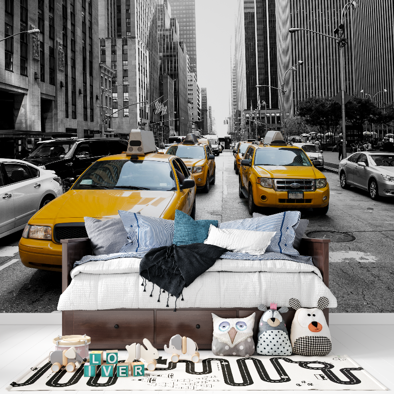 Papier peint new york voiture jaune tapisserie pour ado
