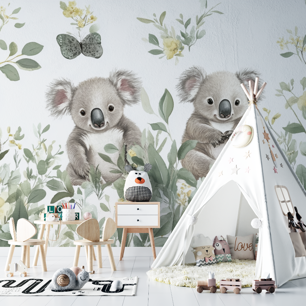 Papier peint koala dans une prairie douce chambre bebe
