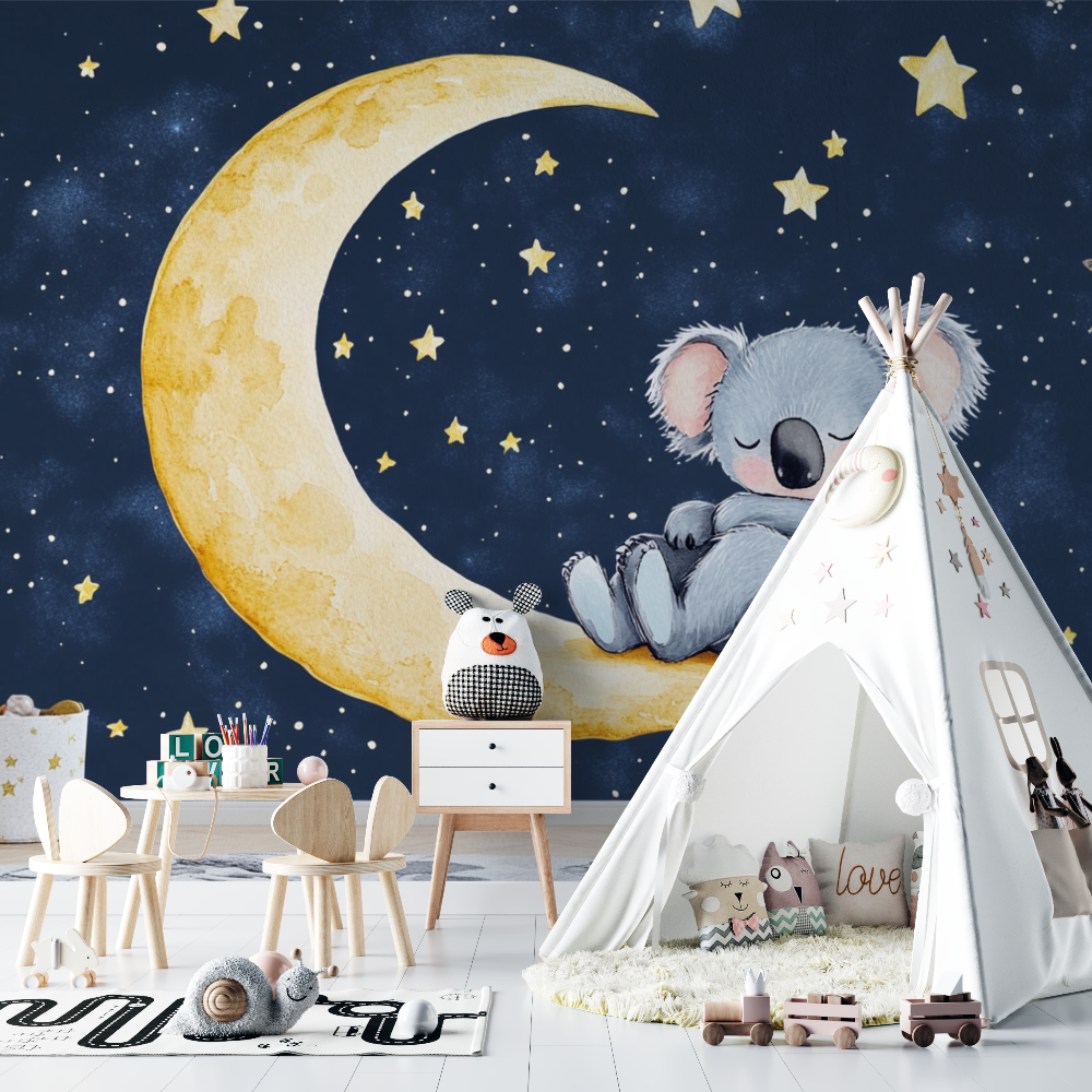 Papier peint koala endormi sur ...ssant de lune chambre bebe