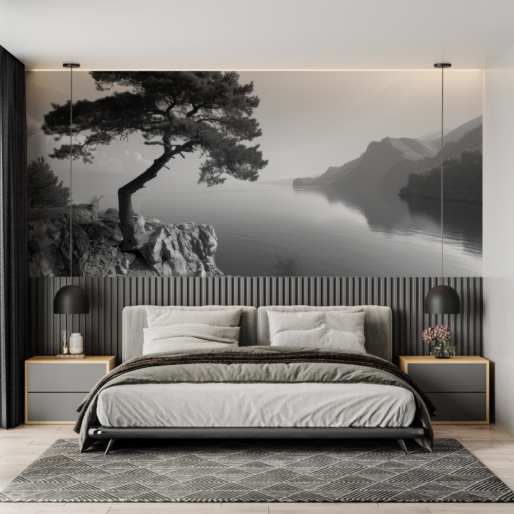 Papier peint noir et blanc cocooning chambre adulte