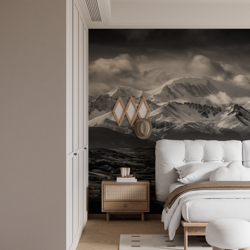 Papier peint montagne noir et blanc les aravis mural