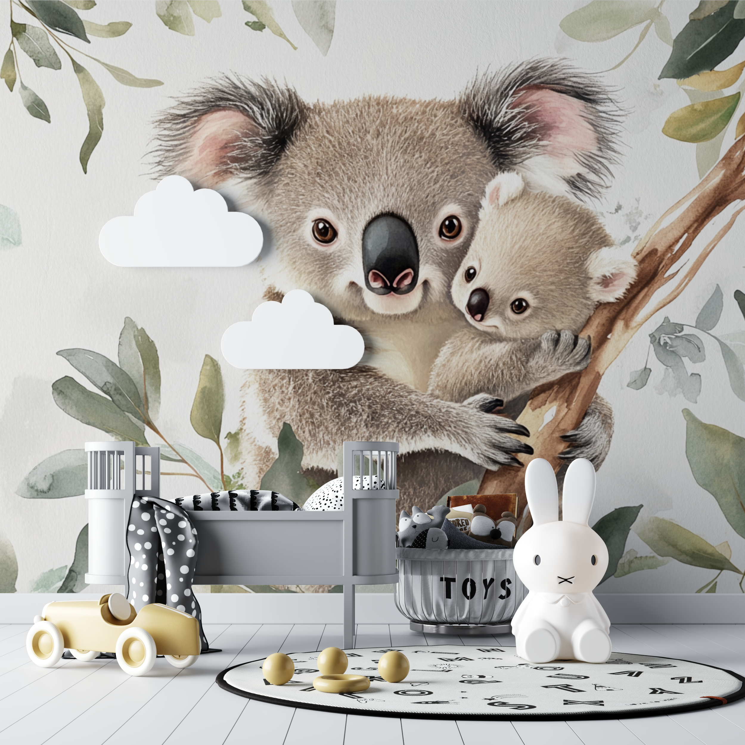 Papier peint koala blotti contre sa maman bebe tipi